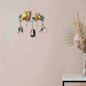 Lightweight Indian Metal Owl Wall <b>Hanger</b> with 5 Hooks Artistic Twin Owl Design for Home Decor & Gifting Eco-Friendly Branch - Product Image 5