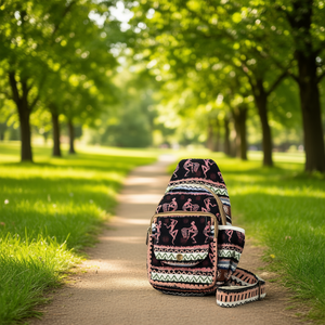 Sac à bandoulière en coton et chanvre pour femme, style bohème, broderie géométrique, avec fermeture éclair et sangle unique - Product Image 3