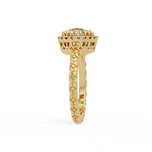 Vintage Halo Shank Carved Floral Rings IGI Certified Round Lab Grown Diamond 14K <b>Solid</b> Gold Bridal Fine Jewelry Engagement Rings - Product Image 5