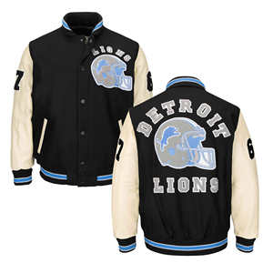Veste universitaire en laine noire personnalisée avec manches en cuir crème, patch brodé en chenille, veste de style Letterman, OEM, étiquette privée - Product Image 3