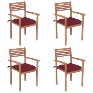 4 pezzi in legno di Teak massello sedie da giardino con vino rosso cuscini mobili da esterno Set - Product Image 1