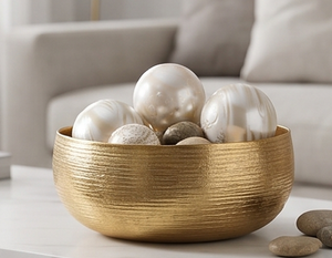 Bol décoratif en métal fait main, finition dorée, style glamour, centre de table pour la décoration de la maison, mariage et présentation dans le salon - Product Image 5