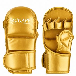 Custom MMA Sparring Gloves PU Leather Open Palm Training Kick Boxing Grappling Equipment Stretch Metallic Gold - Product Image 1
