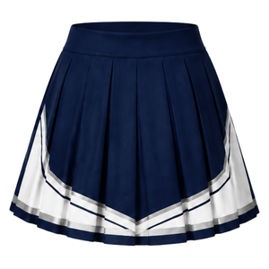 Jupe plissée bleu marine pour cheerleading avec bordure rayée jaune et blanche, uniforme de performance athlétique pour femmes et filles, tenue d'équipe - Product Image 2
