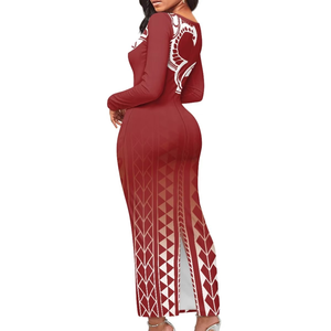 Vestido de Fiesta Sexy Ajustado con Estampado Floral Hawaiano y Diseño Tribal Samoano Puletasi para Mujer, Venta al por Mayor, Colección Polynesian 2026 - Product Image 3