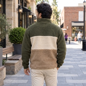 Veste polaire pour homme à col montant, intérieur chaud, poignets élastiques, fermeture éclair partielle, fabriquée en tissu polaire doux, fermeture éclair sur le devant - Product Image 2