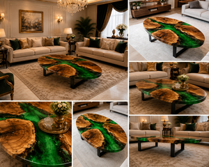 Live Edge <b>Walnut</b> Epoxy River Dining <b>Table</b> Green Resin Modern Rustic Wood Slab Furniture Modern Home & Office Desk - Product Image 4
