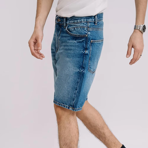 Shorts en jean pour homme de haute qualité, vintage, délavés, respirants, en toile, taille mi-haute, coupe ample, jambe large, longueur genou, motif uni, décontracté - Product Image 3