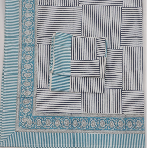 Juego de Sábanas de 3 Piezas, 100% Algodón, Estampado Indio Blanco y Azul, Impresión a Mano, Tamaño King (90x108"), 200 Hilos, Calidad Premium - Product Image 1