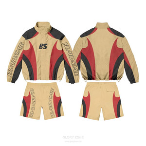 Ensemble de survêtement coupe-vent en nylon imperméable personnalisé Glory Zone, vente en gros, pour hommes, avec fermeture éclair - Product Image 2