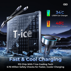 Lisen 60W 3 trong <span class=keywords><strong>1</strong></span> sạc nhanh sạc xe hơi kép cáp có thể thu vào bộ sạc điện thoại với đèn LED cho iPhone 15 16 Samsung - Product Image 4