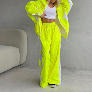 Ensemble de survêtement rose pour femme, coupe ample, pantalon long avec poches latérales, séchage rapide, matière légère - Product Image 6
