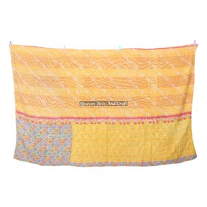 Kantha <b>Quilt</b> Indian Vintage <b>Throw</b> Hand Block Print Antique Vintage Kantha Cotton Blank Indian Reversible Hand Stitched Heavy - Product Image 1