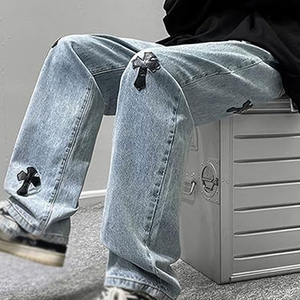 Pantalones Cargo de Mezclilla Azul Claro para Hombre, Corte Holgado, Bolsillos, Estilo Urbano, Hip Hop, Casual, Lavado Desgastado - Product Image 2