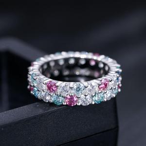 925 Sterling Silver Moissanite Diamond Rainbow Multi <b>Row</b> Band Ring Elegant Fashion Jewelry For Women - Product Image 1