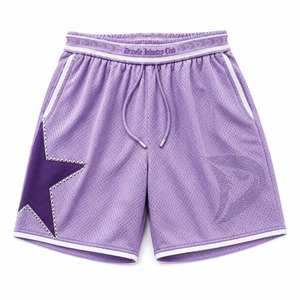 Shorts en maille lavande personnalisés pour hommes, style Y2K, baggy, streetwear, avec imprimé étoile en strass et ceinture jacquard - Product Image 3