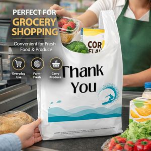 ถุงพลาสติกแบบมีหูหิ้วสำหรับใส่เสื้อยืด ทนทาน เหมาะสำหรับร้านค้าปลีกและสินค้าอื่นๆ เช่น ของชำและอาหารแบบซื้อกลับบ้าน - Product Image 3