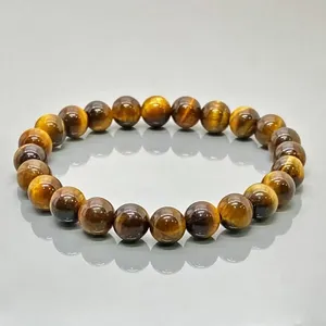 Pulsera Elástica de Cuentas de Piedra Ojo de Tigre Amarillo Natural de 8mm, Lisas y Redondas, Grado AA, Joyería Curativa al por Mayor - Product Image 5