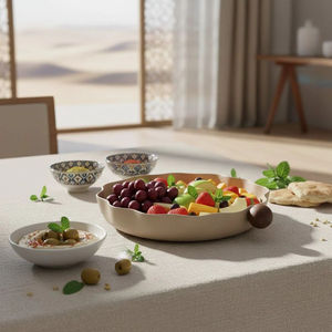 Plateau de service en métal martelé noir de qualité supérieure avec bord ondulé et poignée en bois pour la cuisine et la salle à manger – Meilleur prix - Product Image 5