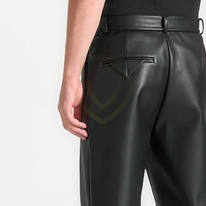 Pantalones de Cuero Negros Clásicos para Hombre, Cintura Baja con Bolsillo, Diseño Nuevo Personalizado para Club Nocturno - Product Image 5