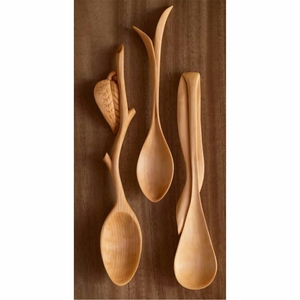 Cuchara de Madera Tallada a Mano de Primera Calidad, Diseño Creativo de Hoja, Cuchara de Madera Orgánica, Cuchara Decorativa para Servir, Juego de Utensilios de Cocina de Madera Ecológica - Product Image 1