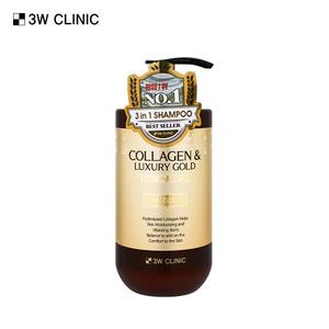 3W Clinic Luxury Gold Champú 3 en 1 750ml Líquido Hidratante para el Cuidado del Cabello con Ácido Hialurónico y Colágeno - Product Image 1