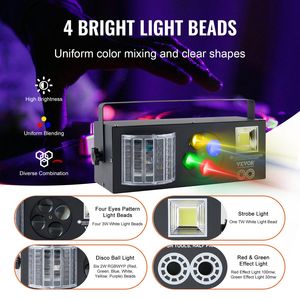 4-in-1 RGB luci stroboscopiche a LED effetti di illuminazione con suono attivato per DJ Club Disco matrimonio compleanno natale-nero - Product Image 3