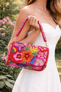 Bolso de hombro para mujer, bolsos de verano con asa superior, patrón de hojas de helecho, bordado, regalo para accesorios de noche - Product Image 2