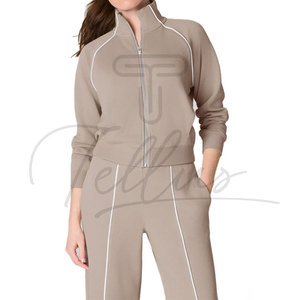 Women's Custom Logo Casual Solid Lightweight Breathable Polyester/Cotton Tracksuit <b>Set</b> with <b>Sweat</b> Track Jogger Pants - Product Image 6