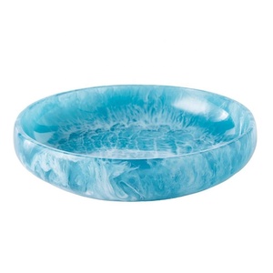 Service de table en résine fait main, technique CELADON, forme classique, design classique, peint à la main, effet marbre bleu, assiettes, plat de service - Product Image 2