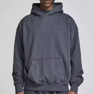 Sudadera con Capucha Vintage para Hombre, Lavado a la Piedra, 100% Algodón, Forro Polar, Parche Aplicado, Corte Recortado, Estilo Retro, Precio de Fábrica al por Mayor - Product Image 4
