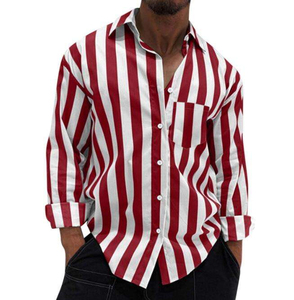 Camisa Casual de Hombre, Roja y Blanca, Lisa, de Un Solo Pecho, 100% Algodón Franela, Cuello Clásico, Manga Corta, Verano, Tallas Grandes, Transpirable - Product Image 1