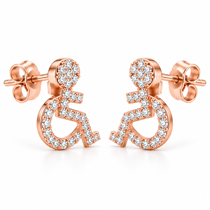 <b>Rose</b> <b>Gold</b> Plated Moissanite <b>Earrings</b> Round Cut Diamond Disability Symbol <b>Stud</b> Ear Jewelry for Gift Anniversary - Product Image 5