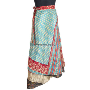 New Two Layered Reversible New Indian Around Silk Sari Wrap <b>Skirts</b> <b>Boho</b> Stylish Multi Color Summer Wear Comfortable Fashion - Product Image 1