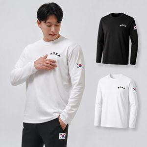 T-shirt à manches longues col rond pour homme MACCI, 100 % polyester, coupe sportive classique, blanc et noir, respirant, décontracté, uni, 200 grammes, doux - Product Image 1