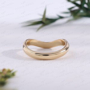Classic Yellow Gold Curved Wedding Band Modern Chevron Wave <b>Ring</b> <b>Plain</b> Stackable Promise Fine Jewelry Gift Her Lab Grown - Product Image 3