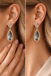 Pendientes de Cuarzo Ahumado con Baño de Oro de 18K para Mujer, ELVORA GEMS, Engaste de Bisel, Joyería de Lujo para Bodas - Product Image 2