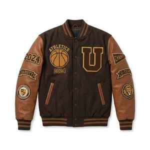 Customized Design Chenille Patch Varsity <b>Jacket</b> <b>Men</b> Embroidered Letterman Wool Body Leather Sleeve College Bomber <b>Letter</b> <b>Jacket</b> - Product Image 1