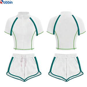 Conjuntos Deportivos Cortos de Verano Estilo Hip Hop para Mujer, 2 Piezas, Chaqueta con Cremallera y Pantalones Cortos, 100% Algodón, Transpirable, de Secado Rápido, Ecológico, Mangas Cortas - Product Image 4