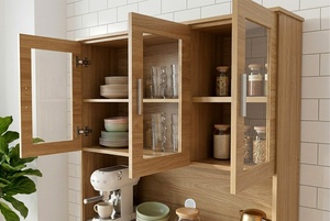 Mueble de Cocina Moderno K411 de Aglomerado, MDF y PU con Acabado en Roble Blanco y Mármol, Cajonera, Estante para Panadería y Soporte para Microondas - Product Image 3