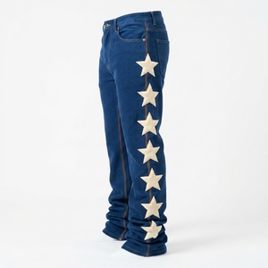 Jean en denim brodé coupe droite taille haute coupe régulière délavé en coton style streetwear pour homme printemps - Product Image 3