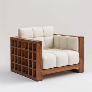 Fauteuil moderne en bois massif avec design latéral en grille - Product Image 1