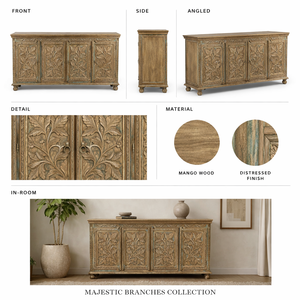 Top Quality Majestic Branches Designer Hand Carved Solid Wood 4 Door <b>Sideboard</b> for Dining Room Available for Worldwide Supply - Product Image 6