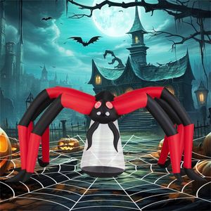 Ragno Gonfiabile Gigante di Halloween 5ft X 10ft con Luce LED a Forma di Testa + 2 Luci Tunnel Rosse, PVC Nero e Rosso - Product Image 2