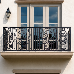 Barandilla de Balcón de Hierro Forjado Negro con Diseño Ornamental para Decoración y Seguridad de Terrazas de Villas y Apartamentos - Product Image 2