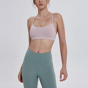 Soutien-gorge de sport sans couture pour femme, col rond, bretelles spaghetti, couleur unie, respirant, maintien moyen, pour yoga et fitness - Product Image 4