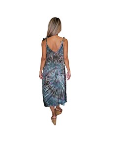 Boho Style Women Midi Dress Rayon Tie Dye Pattern Sleeveless V-Neck Black Grey Resort Wear Dress - Product Image 3