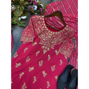 ATRACTIVE GEORGETTE BORDADO SECUENCIA TRABAJO TOP PANT CON DUPATTA ROSA - Product Image 3