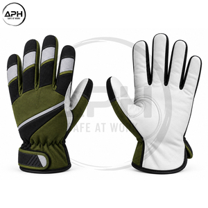Guantes de Montaje Color Verde Oliva y Blanco con Paneles Negros en los Dedos y Costuras Ergonómicas en la Palma, Guantes de Montaje Personalizados al por Mayor - Product Image 2