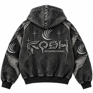 Nouveau Hoodie Vintage Streetwear Tendance en Coton Délavé à l'Acide, en Molleton Bouclette, Coupe Courte Zippée et Ample pour Homme - Product Image 2